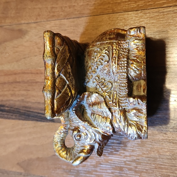 Golden Gilded Elephant Business Card Holder Trunk Up for Luck - Picture 6 of 16